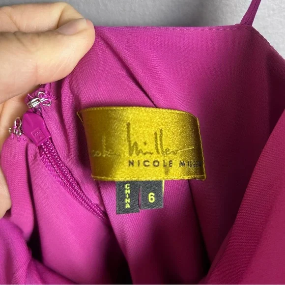 Nicole Miller dress slip size 6 pink fuscia longline drape wedding bridal - Picture 11 of 12